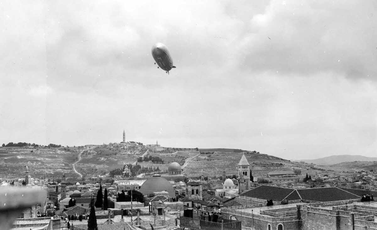 The Graf Zeppelin over the old city of Jerusalem, April 26, 1931.