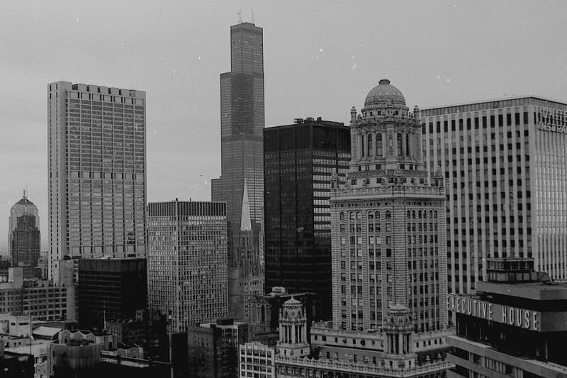 Chicago skyline viewed from 333 N. Michigan, 33rd Floor, 1974