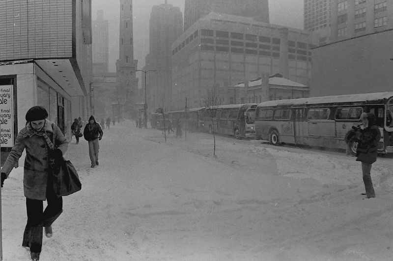 Chicago in a snowy day, 1970s