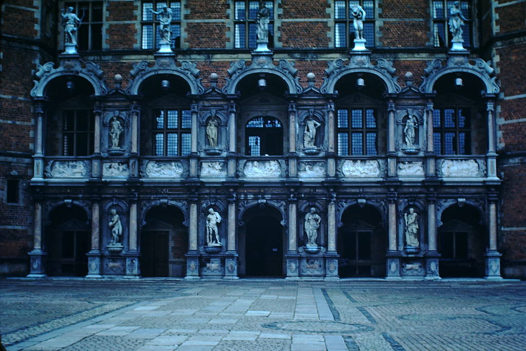 Courtyard Frederiksborg Castle in Copenhagen, Denmark, 1940s.