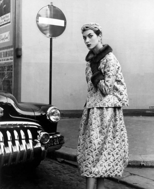 Rose Marie Reid in a cocktail ensemble by Jacques Fath, photo by Regina Relang, Paris, 1953