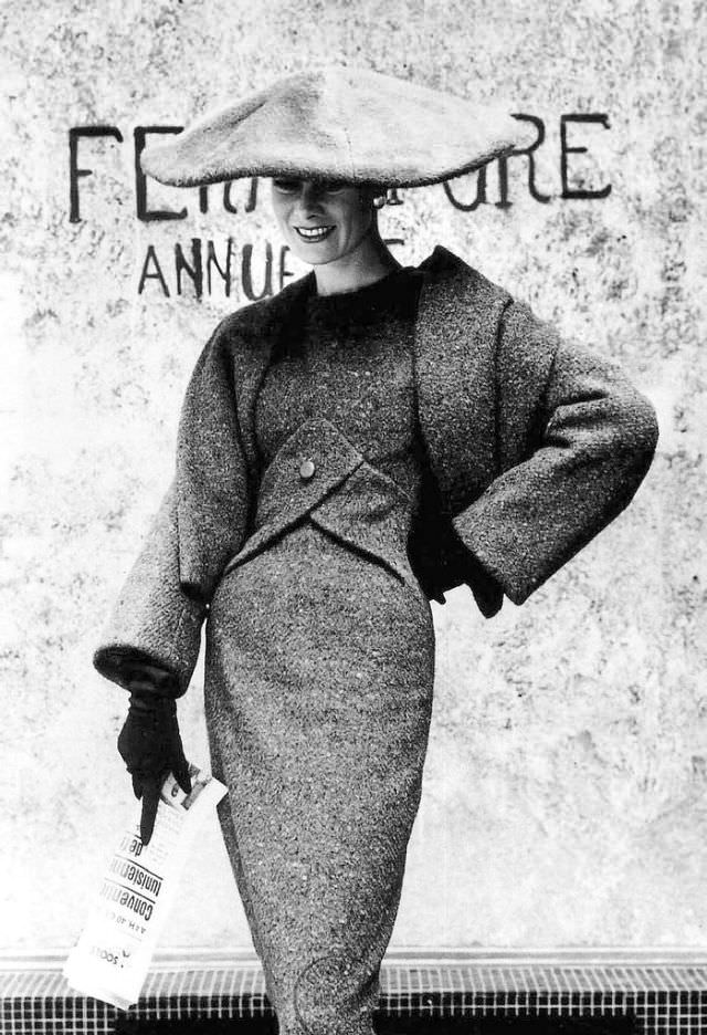 Model in Christian Dior's Y-Line dress called "Blue de Perse", photo by Regina Relang, Paris, 1955