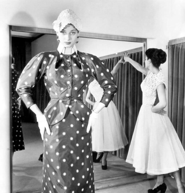 Gisela Ebel and another model wearing designs by Horn, photo by Regina Relang, Berlin, 1951-52
