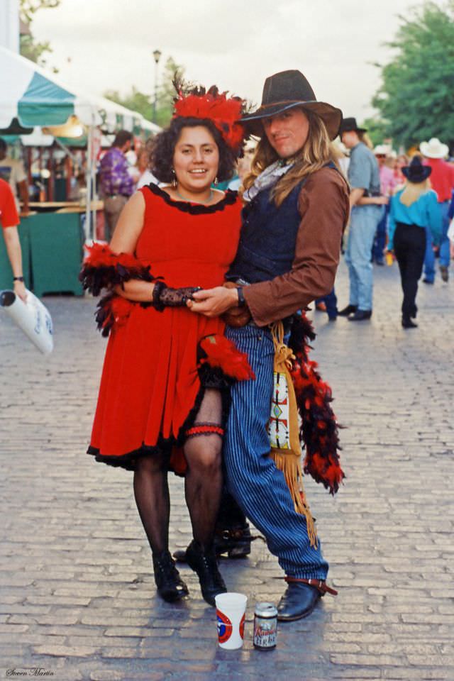 A costumed couple during the 1993 Chisholm Trail Roundup at the Ft. Worth Stockyards, June 1993