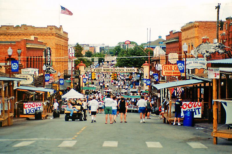 Exchange Avenue, the main street in the Stockyards, was closed to traffic during Chisholm Trail Roundup, Ft. Worth Stockyards, June 1999