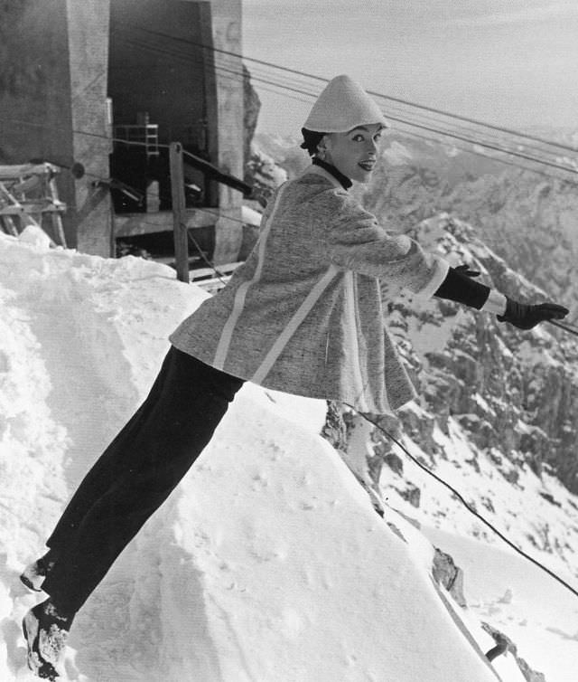 Joan Olson in a smock jacket by Bessie Becker, 1953