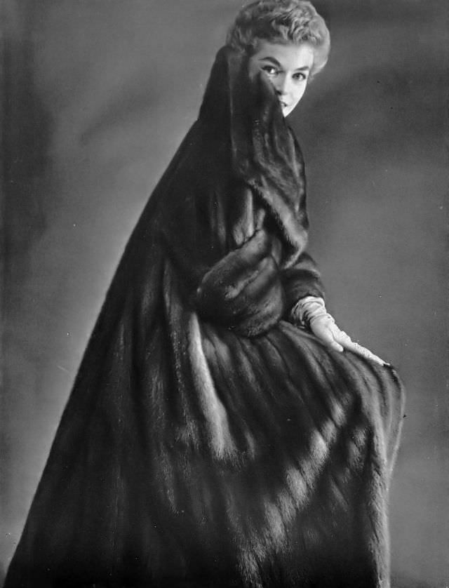 Joan Olson in Royal Pastel EMBA mink coat by Max Reby, 1952