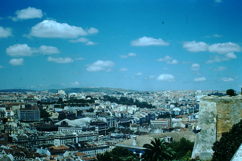 City from Rampart Old Moorish Fort, Lisbon, 1950s.