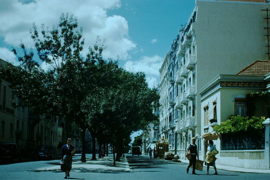 Houses and Hearse in Lisbon, 1950s.