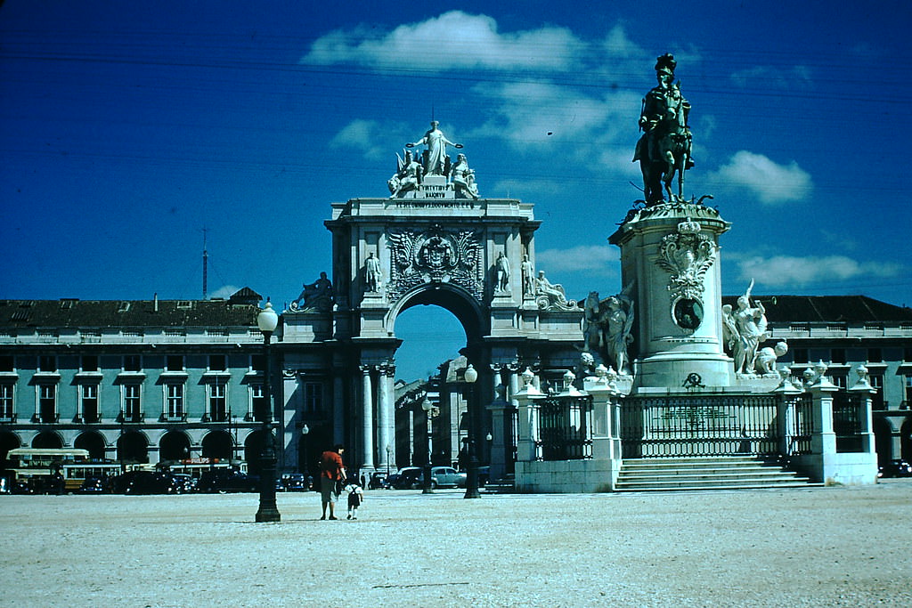 Arch in Old Sq on Waterfront, Lisbon, 1950s.