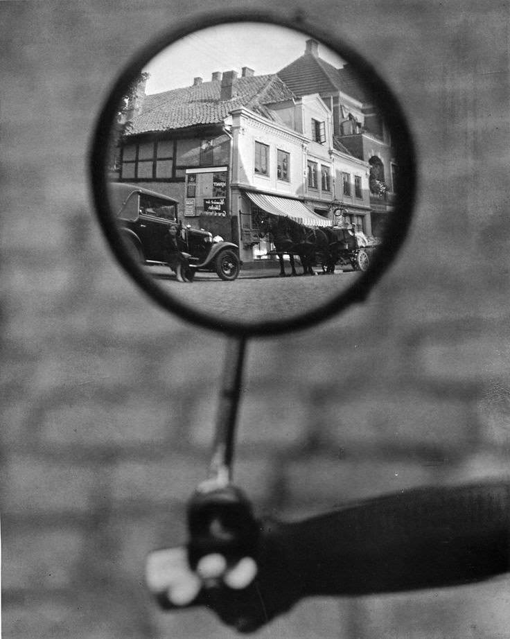 Reflection in a motorcycle mirror, Berlin, c. 1929