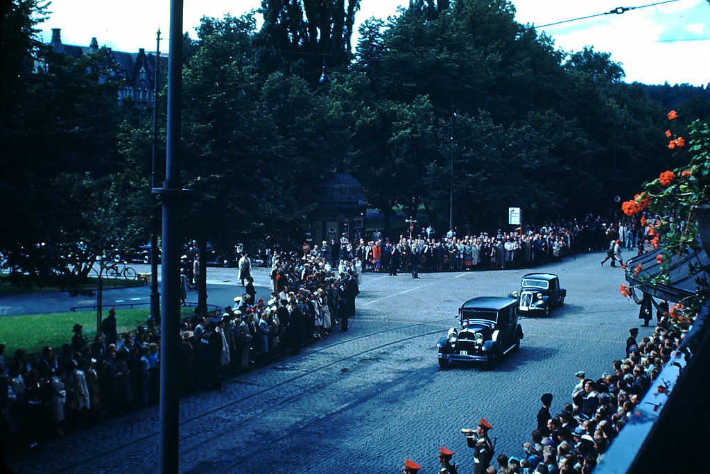 King Arrives in Oslo, Norway, 1940s.