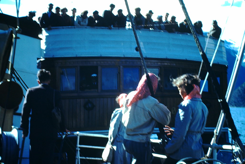 Two Steamers Tied Up for Transfer, Sognefjord, Norway, 1940s.