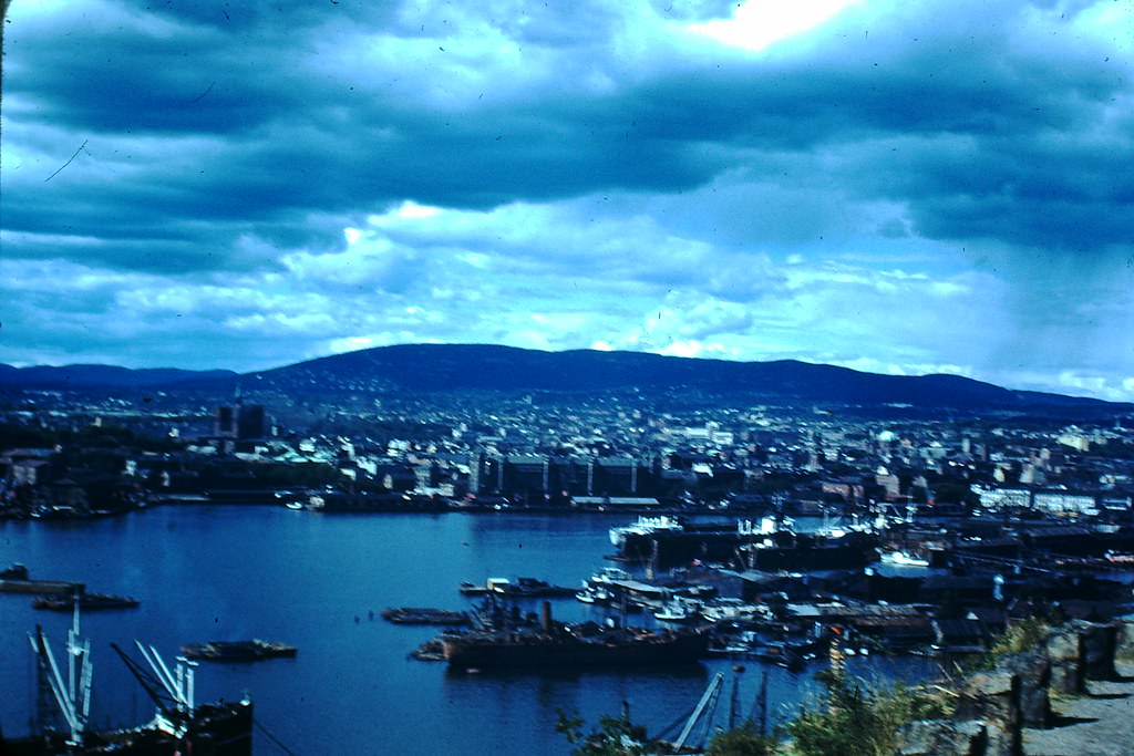 Harbor in Oslo, Norway, 1940s.