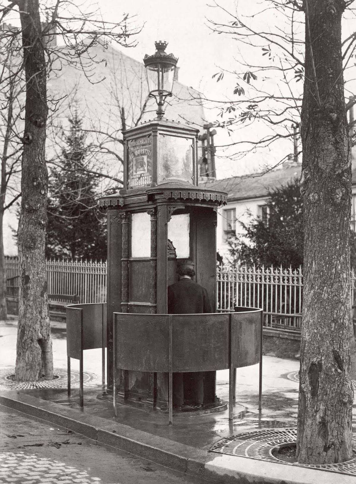 A man using the pissoir at Chaussée de la Muette, 1875.