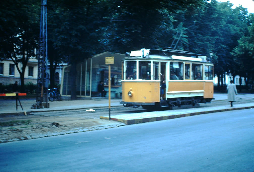 Streetcar in Linkoping, Sweden, 1949.