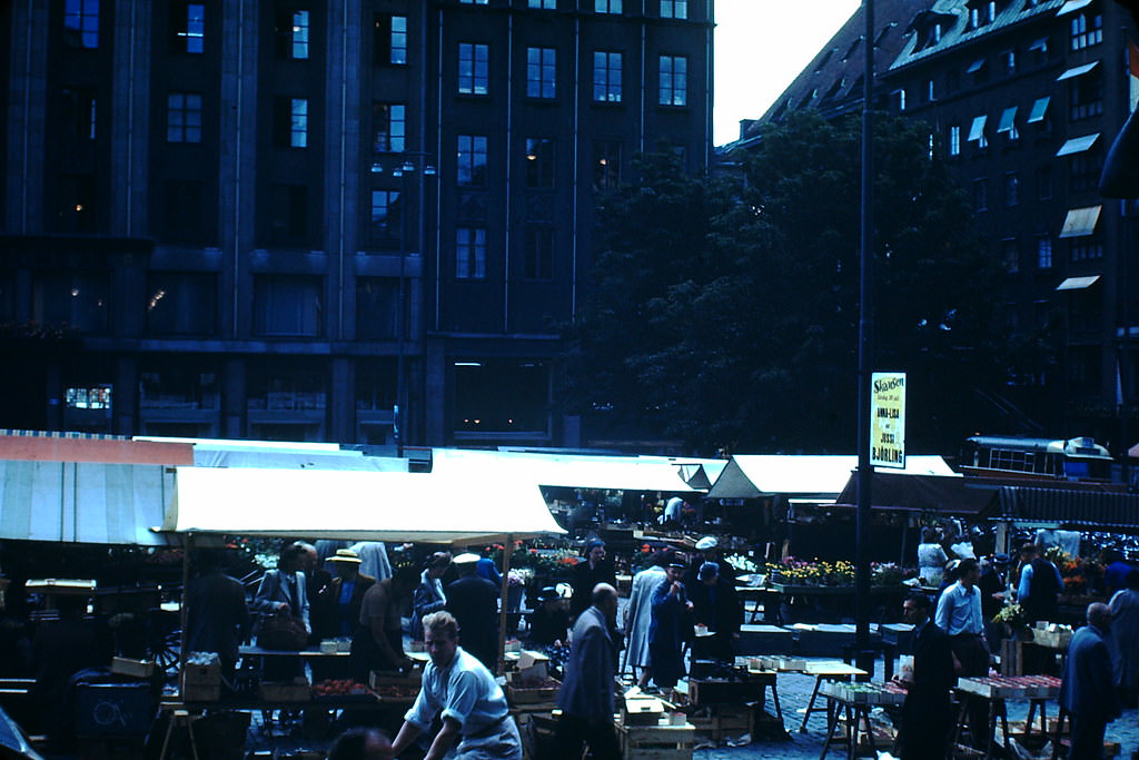Fruit Market in Stockholm, Sweden, 1949.