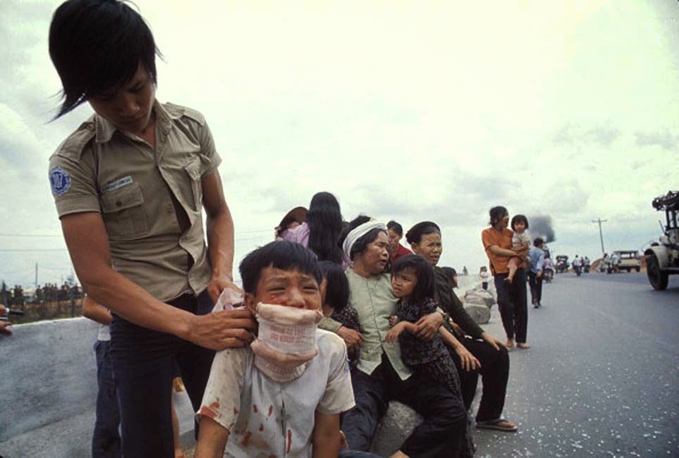 The Fall of Saigon, Vietnam in April, 1975-Population fleeing on route.