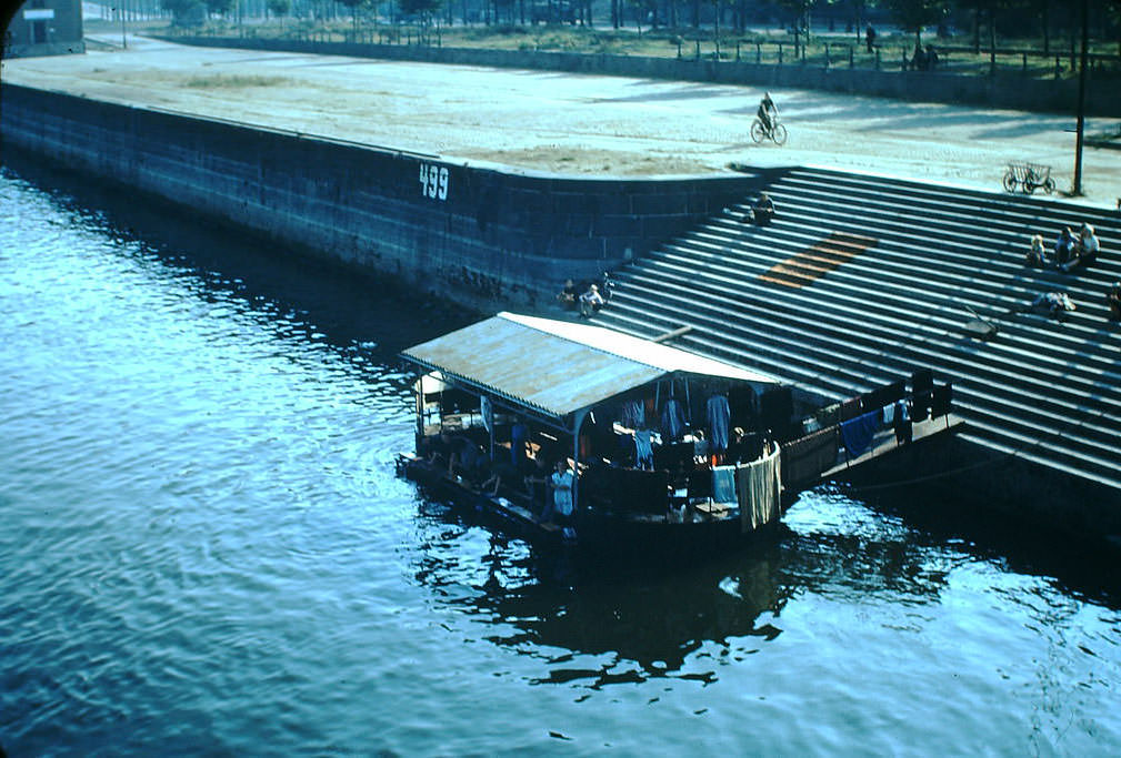 The Rhine at Mainz, Public Washhouse, Germany, 1949.