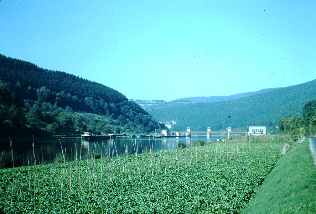 Neckar River, Barge, Germany, 1949.