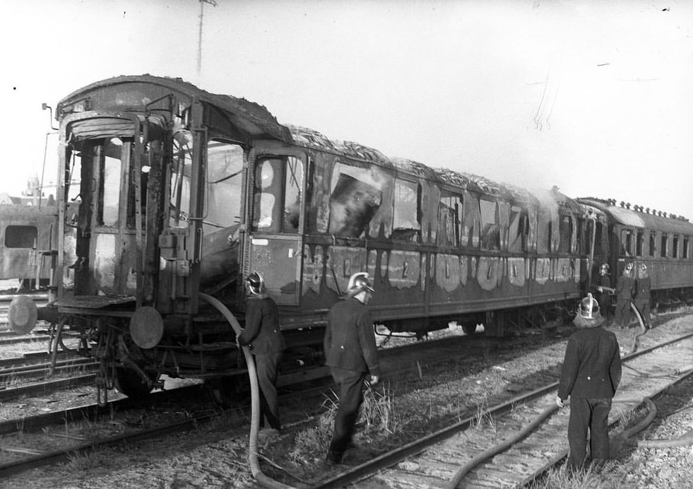 Train accident in Amsterdam, 1950s.