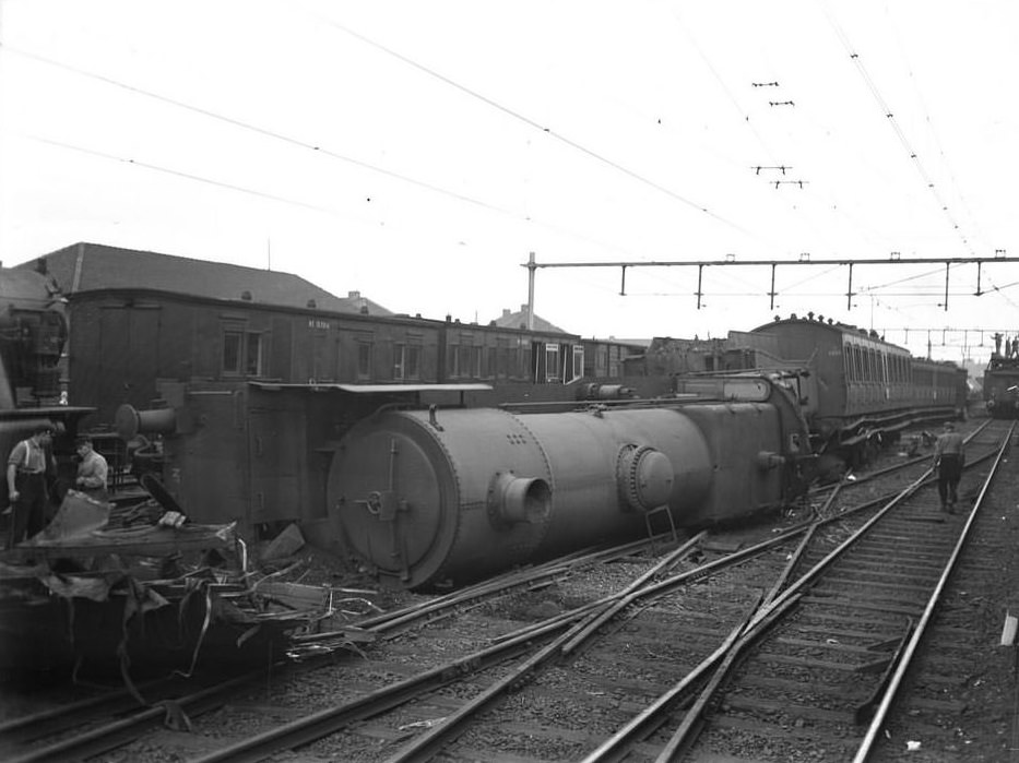 A train accident in Amsterdam, 1950s.