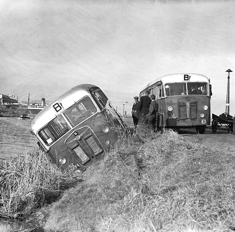 A line 35 bus was trapped by the water and flooded and sustained major damage, 1965.