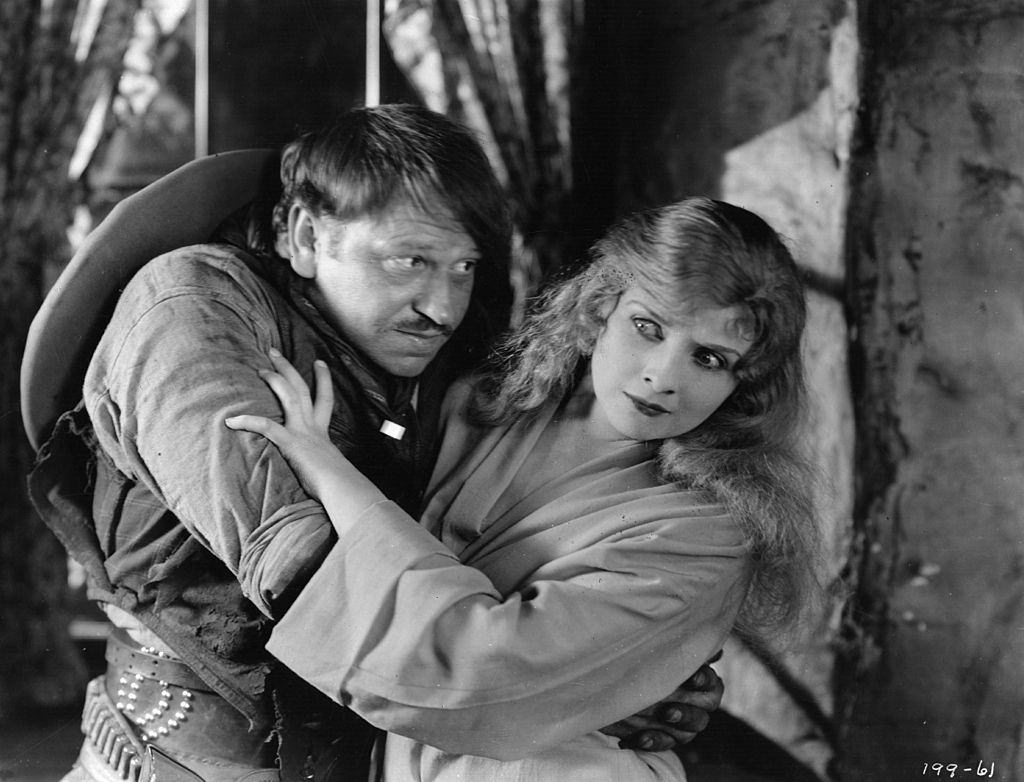 Alice Terry tries to rebuff the advances of Wallace Beery n a scene from the MGM film 'The Great Divide', 1925.