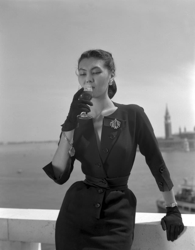 Alla in dress by Christian Dior, Venice, 1951