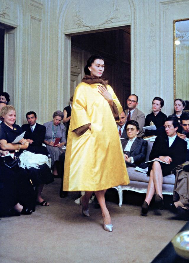 Alla presents Dior's satin and mink ensemble called "Artamène", 1954