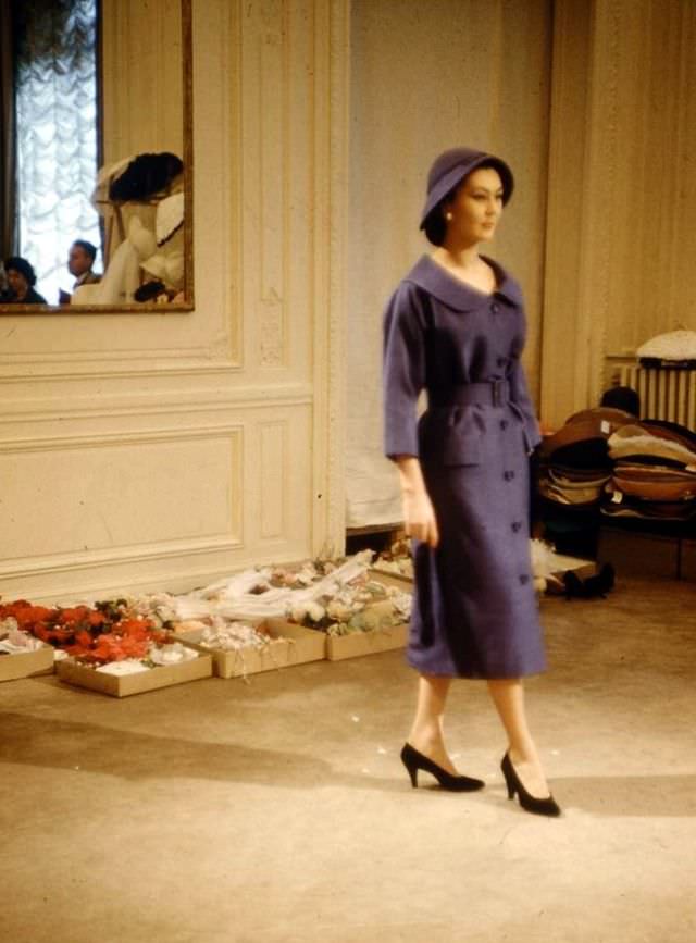 Alla in Dior's day-dress and matching hat, photo by Loomis Dean, Paris, 1957