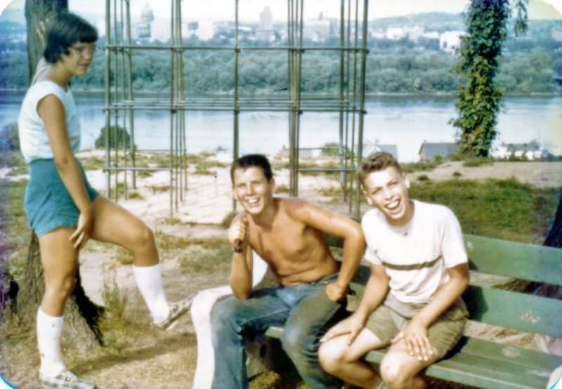 Teens hanging out at park