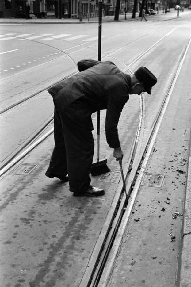 Street cleaner, Amsterdam, 1964