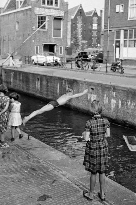 Swimming in a canal, Amsterdam, 1964