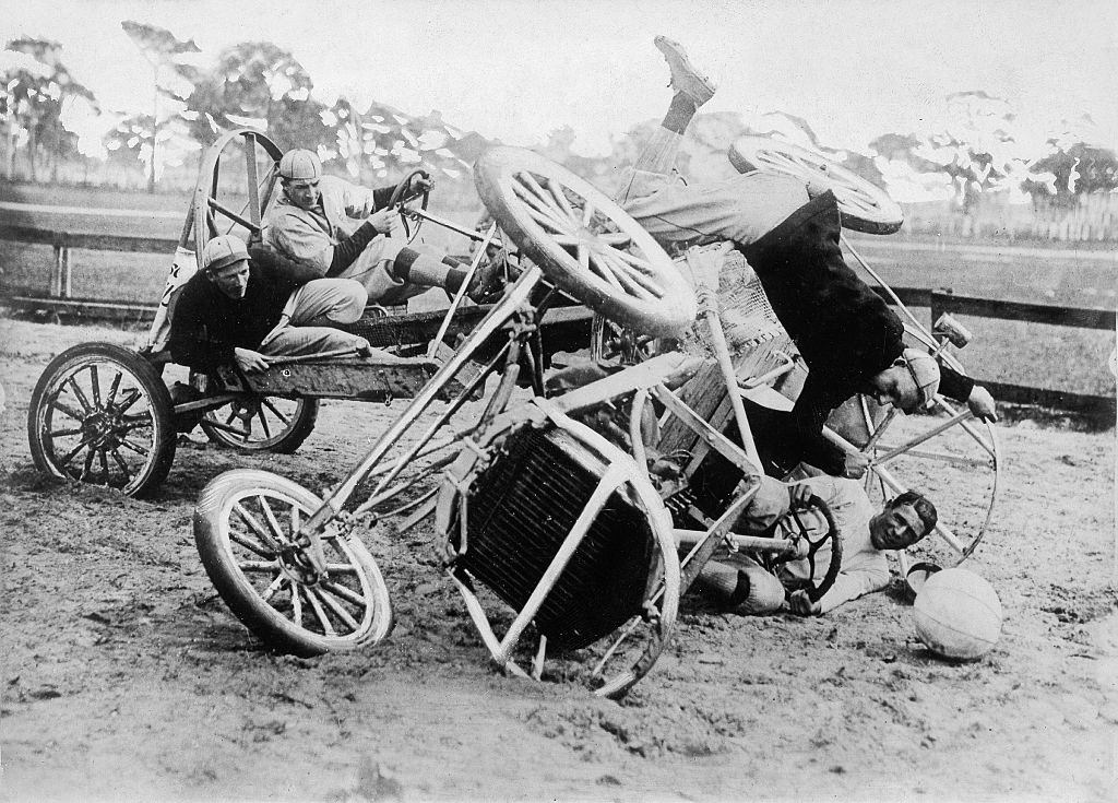 Auto polo Crash of two cars during an auto polo match in Fort Myers, Florida, 1928.
