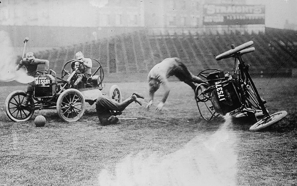 A rollover during a match at Hilltop Park, New York.