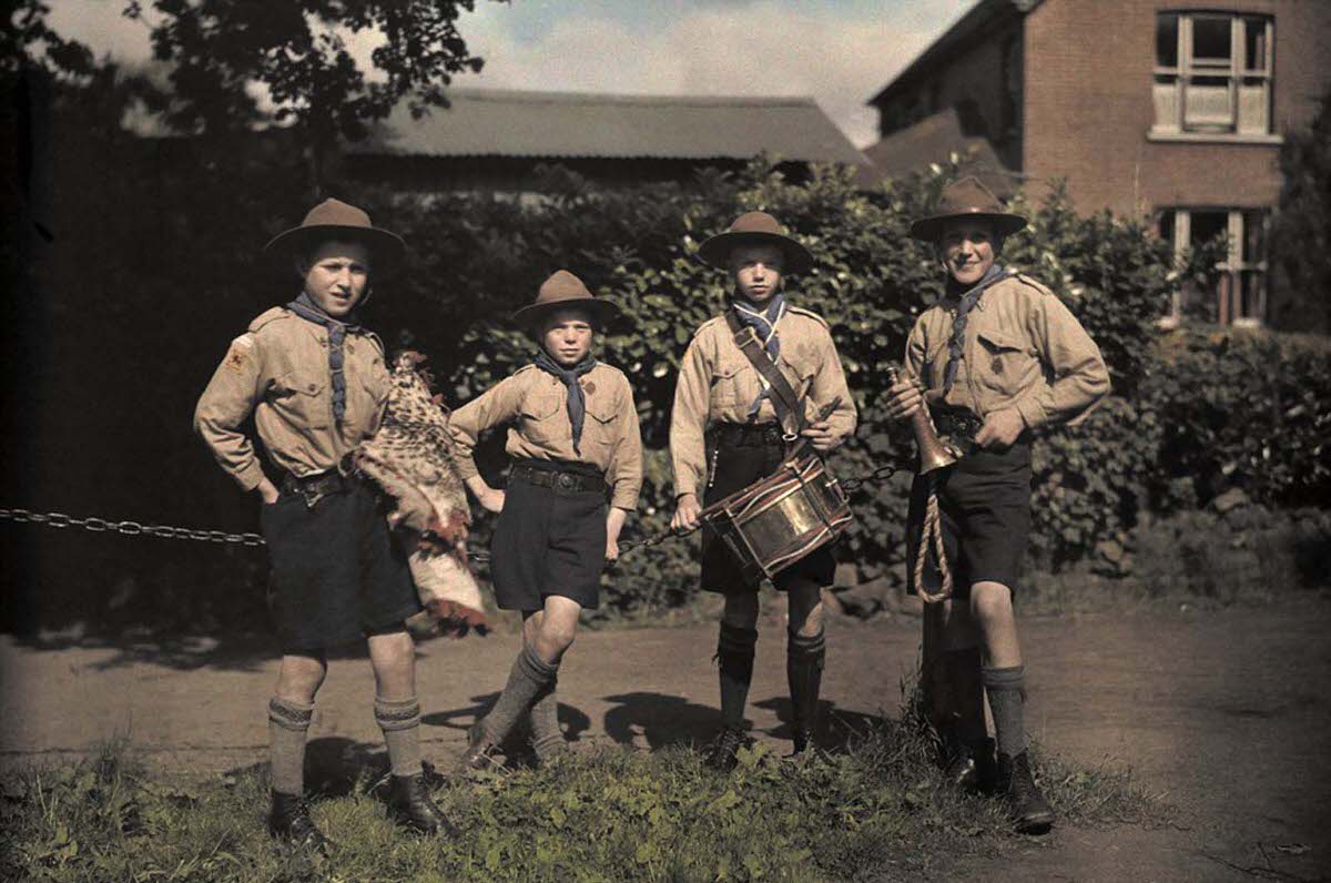 A portrait of Boy Scouts at Abinger Hammer – a village in Surrey situated in between Dorking and Guildford – on a Sunday hike.
