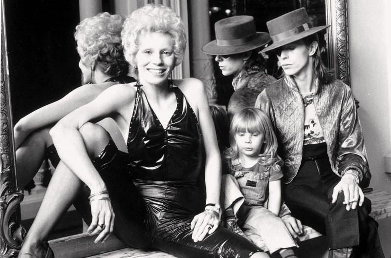 David Bowie with his wife Angie Bowie and their Son Zowie in Amsterdam in 1974