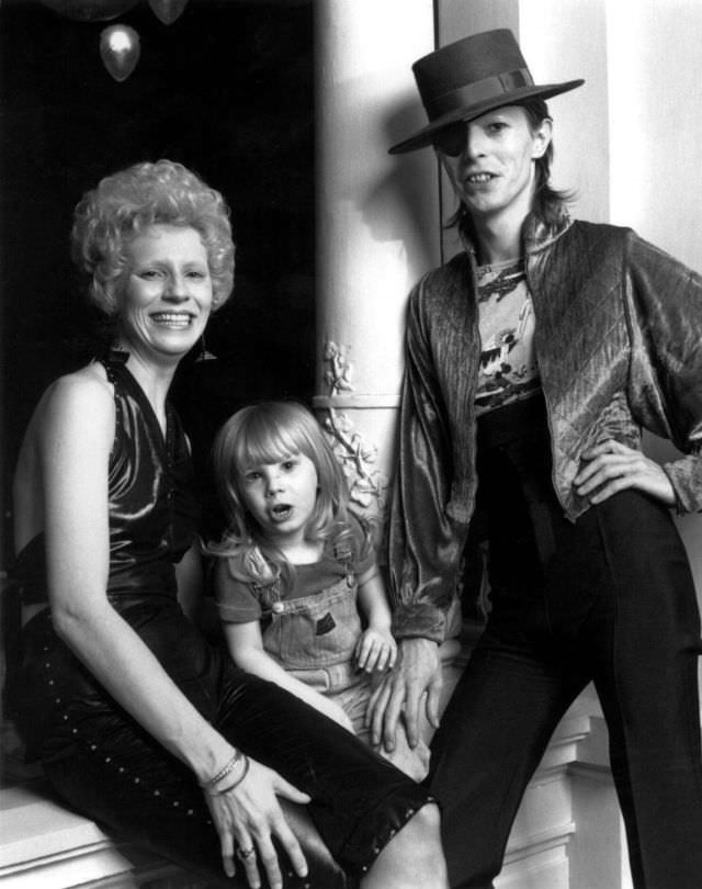 David Bowie with his wife Angie Bowie and their Son Zowie in Amsterdam in 1974