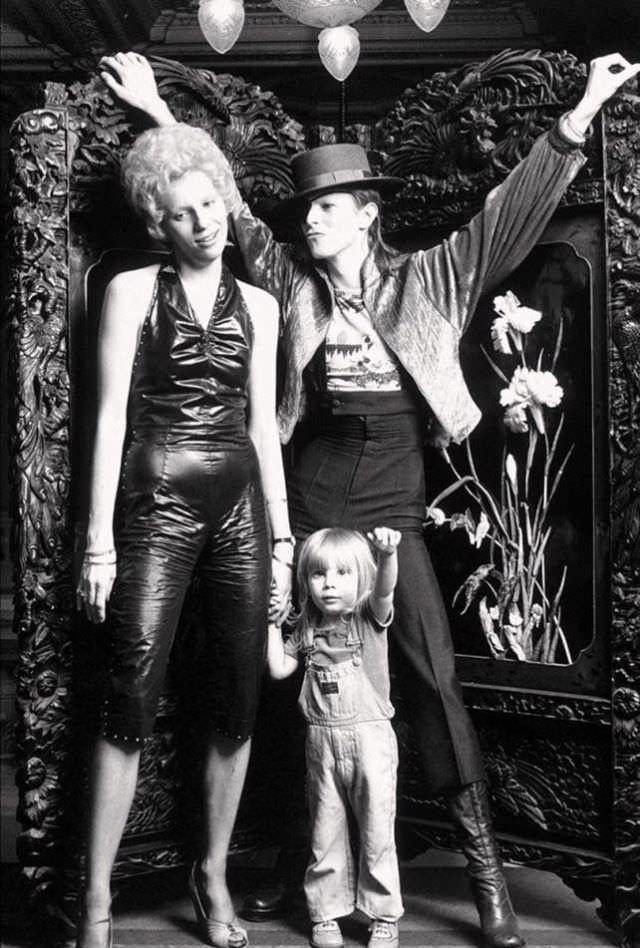 David Bowie with his wife Angie Bowie and their Son Zowie in Amsterdam in 1974