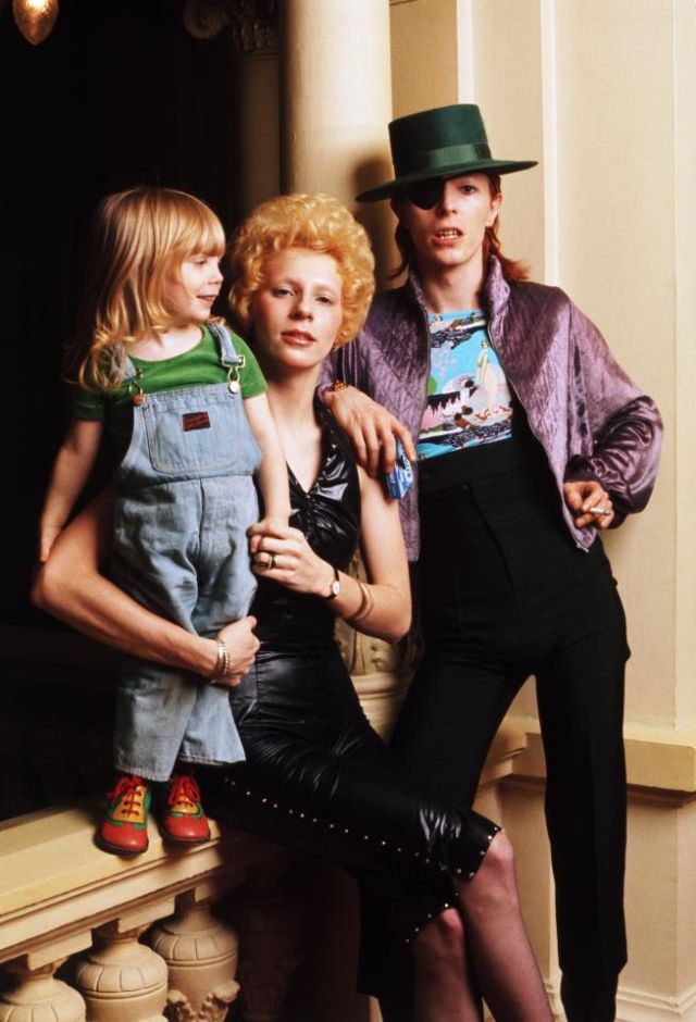 David Bowie with his wife Angie Bowie and their Son Zowie in Amsterdam in 1974