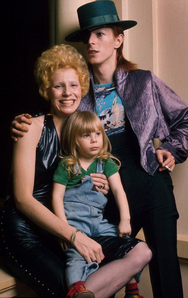 David Bowie with his wife Angie Bowie and their Son Zowie in Amsterdam in 1974