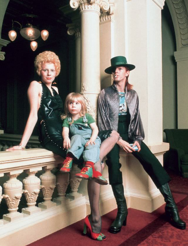 David Bowie with his wife Angie Bowie and their Son Zowie in Amsterdam in 1974