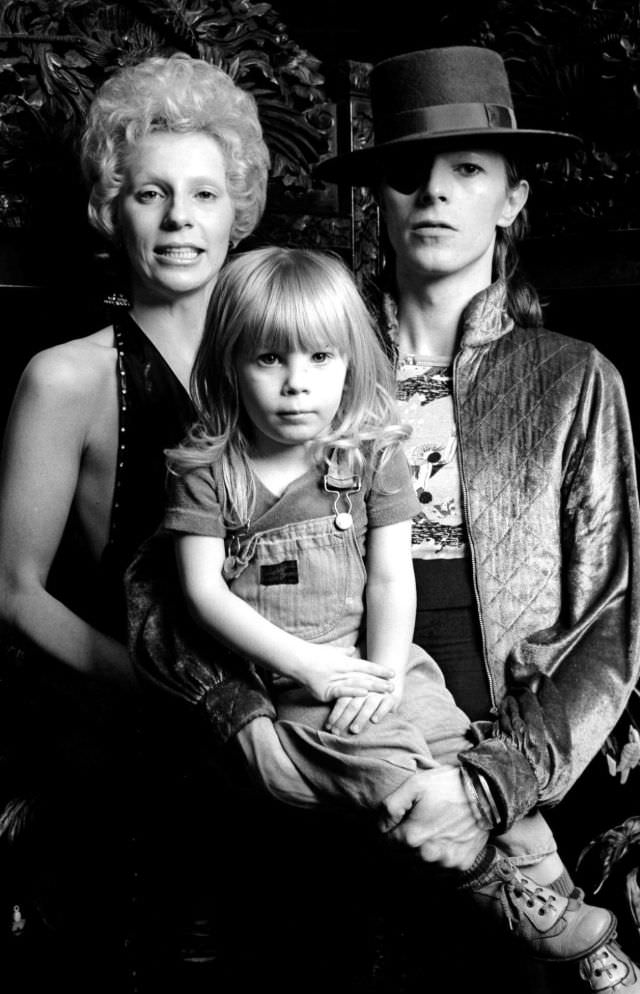 David Bowie with his wife Angie Bowie and their Son Zowie in Amsterdam in 1974