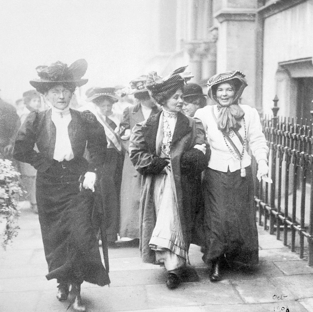 Emmeline & Christabel Pankhurst released from Holloway Gaol, London, 1908.