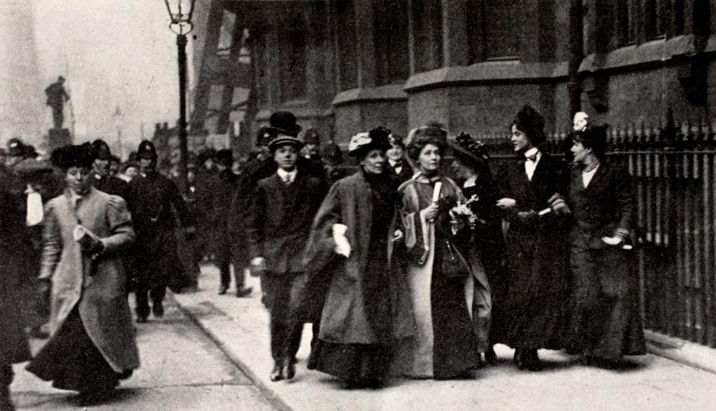 Emmeline Pankhurst British Suffragette Leader carrying a Petition London 13 February 1908.