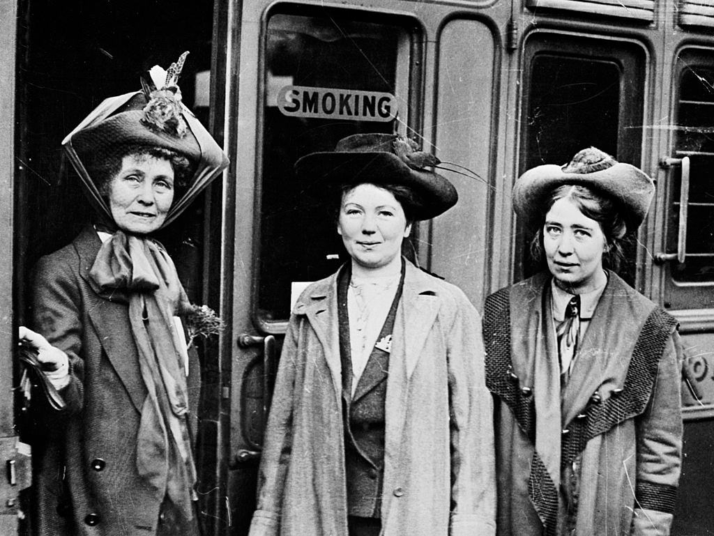 Emmeline, Christabel and Sylvia Pankhurst, Waterloo Station, London, 1911.
