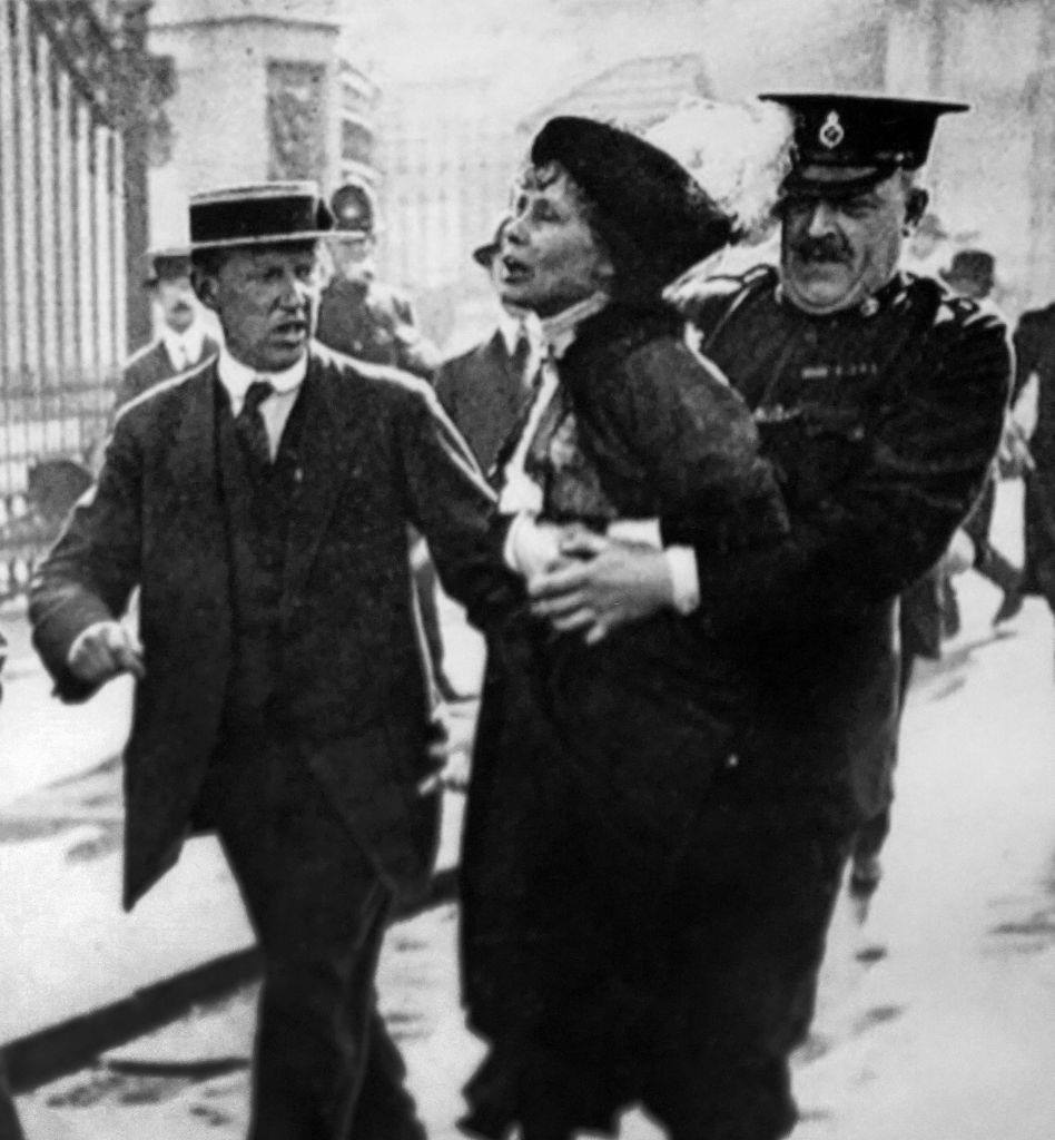 Emmeline Pankhurst being arrested in Britain. 1913.