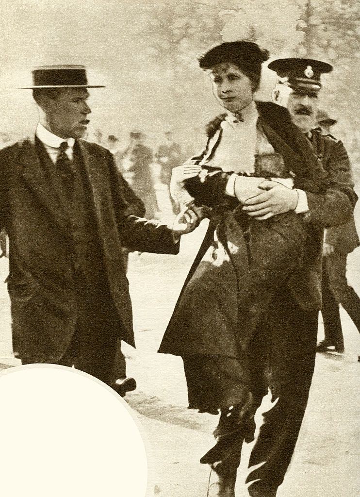 Emmeline Pankhurst is arrested for the eigth time in three years, 1914.