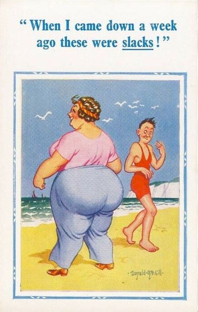 Hilarious Comics featuring Fat Lady by Donald McGill from the Early 1900s